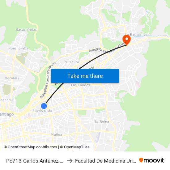 Pc713-Carlos Antúnez / Esq. Av. Ricardo Lyon to Facultad De Medicina Universidad Del Desarrollo map