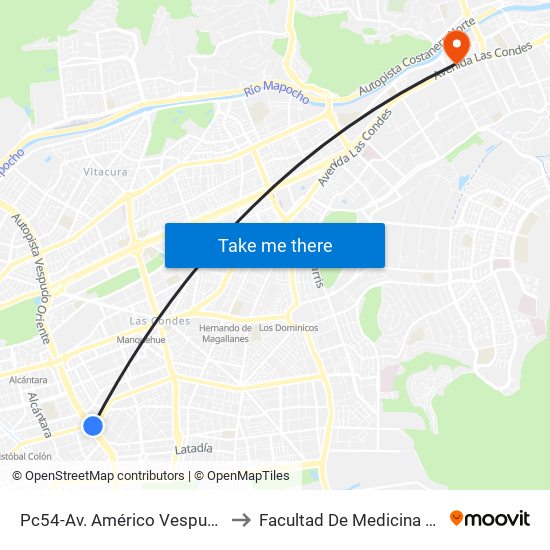 Pc54-Av. Américo Vespucio / Esq. Av. Cristóbal Colón to Facultad De Medicina Universidad Del Desarrollo map