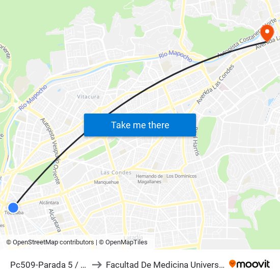 Pc509-Parada 5 / (M) Tobalaba to Facultad De Medicina Universidad Del Desarrollo map