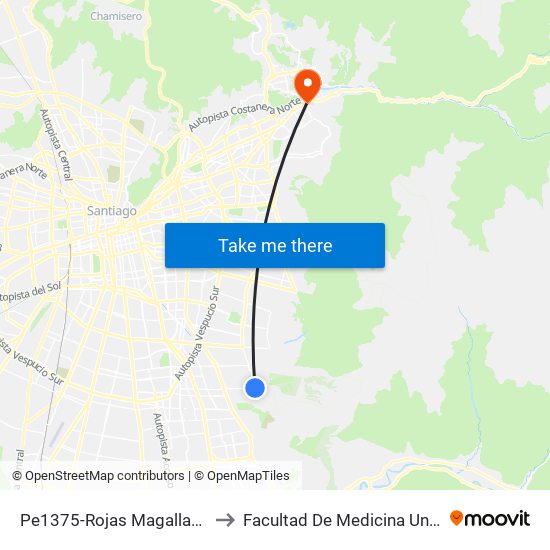 Pe1375-Rojas Magallanes / Esq. El Hualle Sur to Facultad De Medicina Universidad Del Desarrollo map