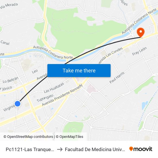 Pc1121-Las Tranqueras / Esq. Virginia to Facultad De Medicina Universidad Del Desarrollo map