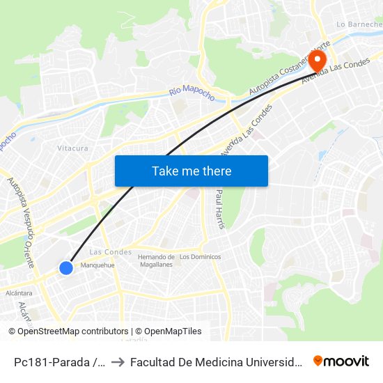 Pc181-Parada / Omnium to Facultad De Medicina Universidad Del Desarrollo map