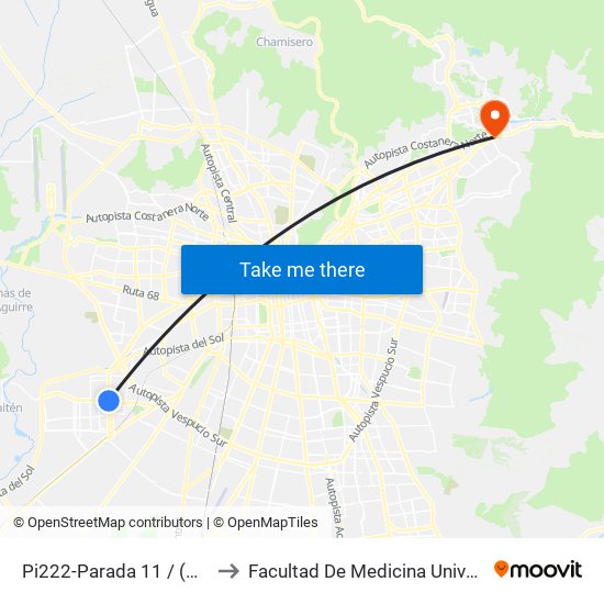 Pi222-Parada 11 / (M) Plaza De Maipú to Facultad De Medicina Universidad Del Desarrollo map