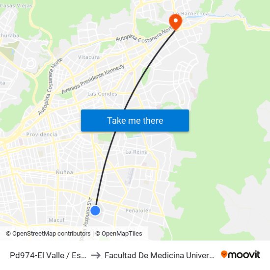 Pd974-El Valle / Esq. Santa María to Facultad De Medicina Universidad Del Desarrollo map