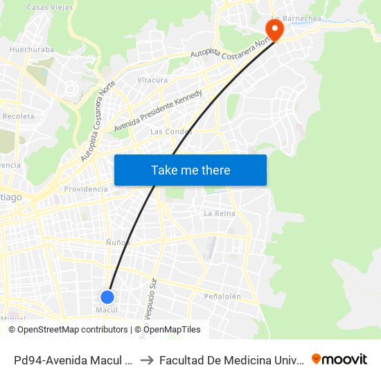 Pd94-Avenida Macul / Esq. Los Espinos to Facultad De Medicina Universidad Del Desarrollo map