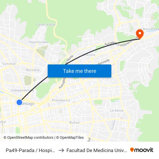 Pa49-Parada / Hospital Traumatológico to Facultad De Medicina Universidad Del Desarrollo map