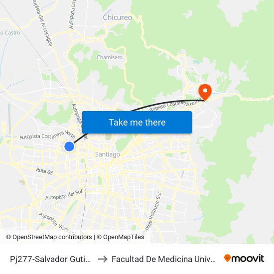 Pj277-Salvador Gutiérrez / Esq. Radal to Facultad De Medicina Universidad Del Desarrollo map