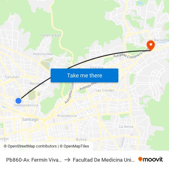 Pb860-Av. Fermín Vivaceta / Esq. El Molino to Facultad De Medicina Universidad Del Desarrollo map