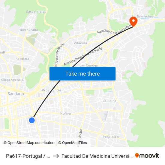 Pa617-Portugal / Esq. Victoria to Facultad De Medicina Universidad Del Desarrollo map