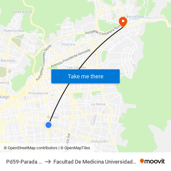 Pd59-Parada / Umce to Facultad De Medicina Universidad Del Desarrollo map
