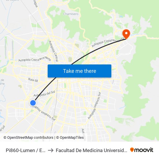 Pi860-Lumen / Esq. Caribú to Facultad De Medicina Universidad Del Desarrollo map