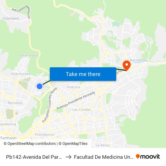 Pb142-Avenida Del Parque / Esq. Los Jardines to Facultad De Medicina Universidad Del Desarrollo map
