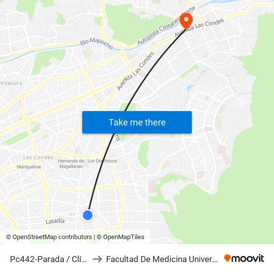 Pc442-Parada / Clínica Cordillera to Facultad De Medicina Universidad Del Desarrollo map