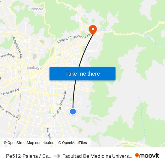 Pe512-Palena / Esq. Orompello to Facultad De Medicina Universidad Del Desarrollo map