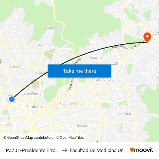 Pa701-Presidente Errázuriz / Esq. Esperanza to Facultad De Medicina Universidad Del Desarrollo map