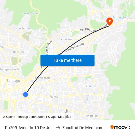 Pa709-Avenida 10 De Julio / Esq. Camilo Henríquez to Facultad De Medicina Universidad Del Desarrollo map