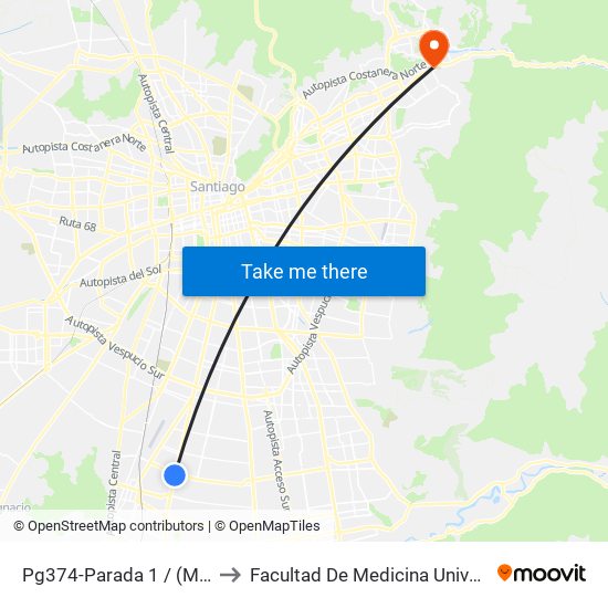 Pg374-Parada 1 / (M) Hospital El Pino to Facultad De Medicina Universidad Del Desarrollo map