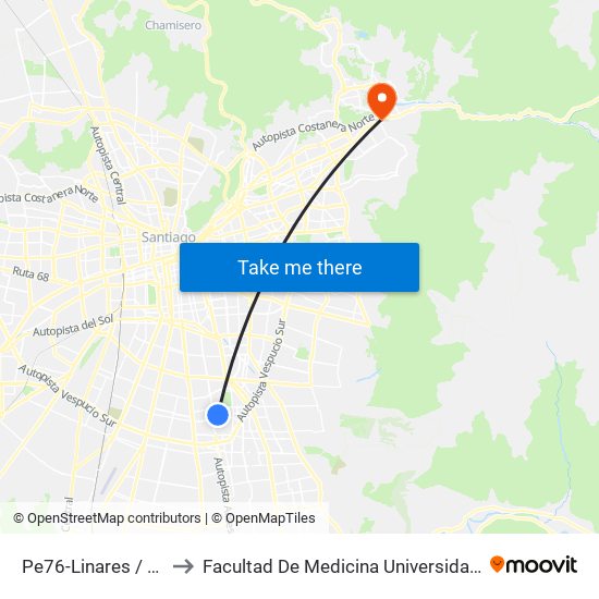 Pe76-Linares / Esq. Lota to Facultad De Medicina Universidad Del Desarrollo map