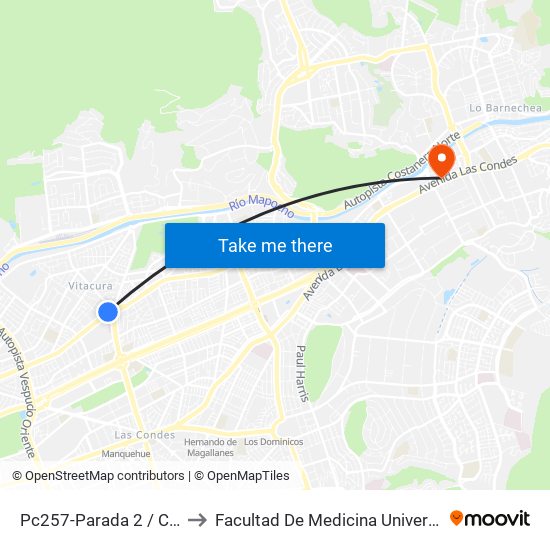 Pc257-Parada 2 / Clínica Alemana to Facultad De Medicina Universidad Del Desarrollo map
