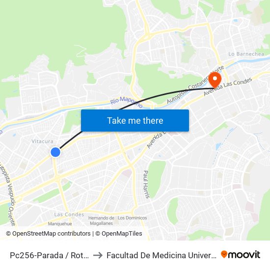 Pc256-Parada / Rotonda Irene Frei to Facultad De Medicina Universidad Del Desarrollo map