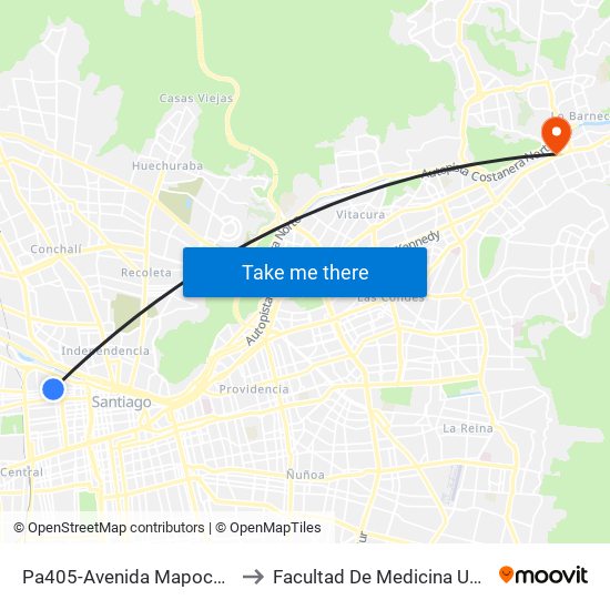 Pa405-Avenida Mapocho / Esq. General Bulnes to Facultad De Medicina Universidad Del Desarrollo map