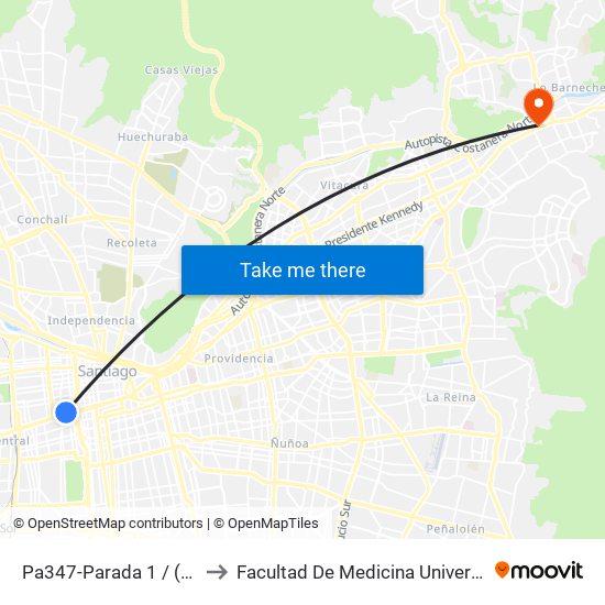 Pa347-Parada 1 / (M) Los Héroes to Facultad De Medicina Universidad Del Desarrollo map