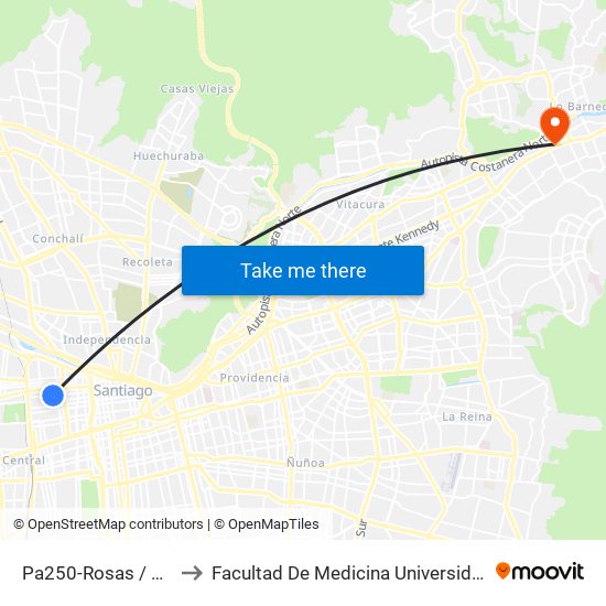 Pa250-Rosas / Esq. Cueto to Facultad De Medicina Universidad Del Desarrollo map