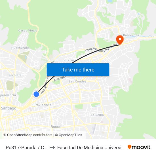 Pc317-Parada / Clínica Indisa to Facultad De Medicina Universidad Del Desarrollo map