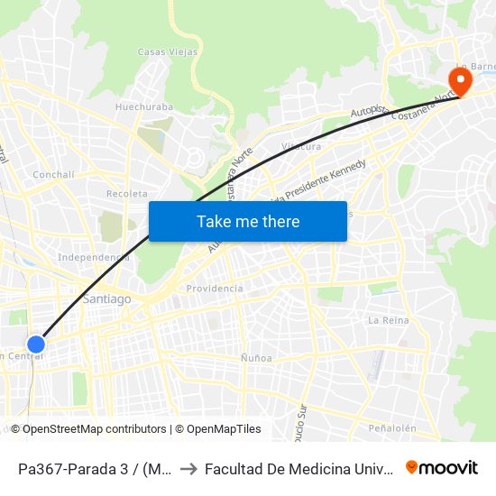 Pa367-Parada 3 / (M) Estación Central to Facultad De Medicina Universidad Del Desarrollo map