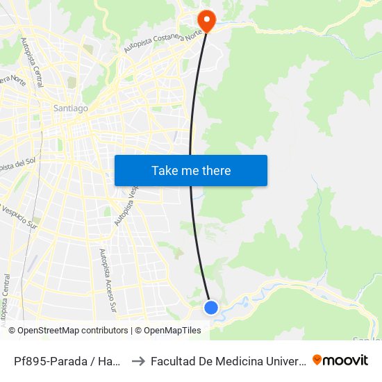 Pf895-Parada / Hacienda El Peñón to Facultad De Medicina Universidad Del Desarrollo map