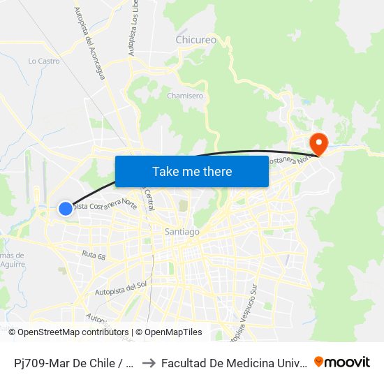 Pj709-Mar De Chile / Esq. Costanera Sur to Facultad De Medicina Universidad Del Desarrollo map