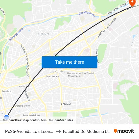 Pc25-Avenida Los Leones / Esq. Avenida Pocuro to Facultad De Medicina Universidad Del Desarrollo map