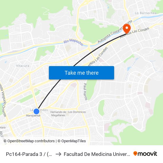 Pc164-Parada 3 / (M) Manquehue to Facultad De Medicina Universidad Del Desarrollo map