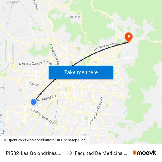 Pi582-Las Golondrinas Oriente / Esq. Los Ministros to Facultad De Medicina Universidad Del Desarrollo map