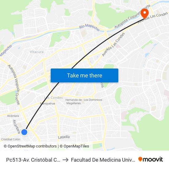 Pc513-Av. Cristóbal Colón / Esq. Málaga to Facultad De Medicina Universidad Del Desarrollo map