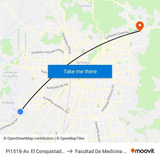 Pi1518-Av. El Conquistador / Esq. Valle De Los Reyes to Facultad De Medicina Universidad Del Desarrollo map