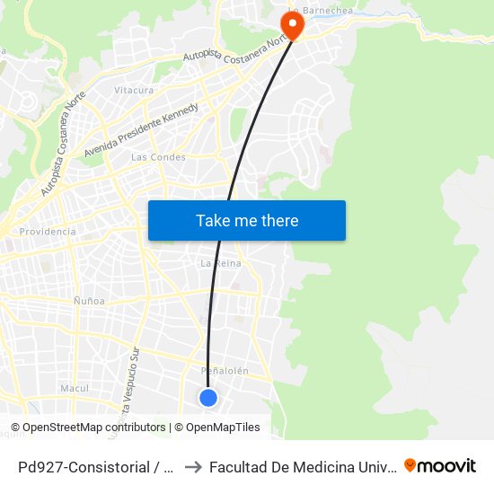 Pd927-Consistorial / Esq. Francisco Otta to Facultad De Medicina Universidad Del Desarrollo map