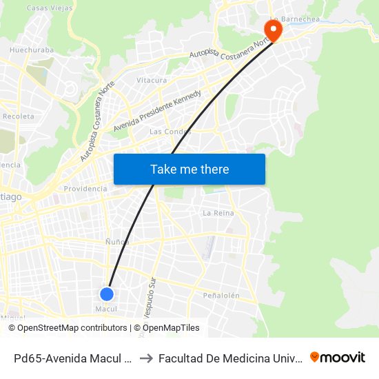 Pd65-Avenida Macul / Esq. Los Espinos to Facultad De Medicina Universidad Del Desarrollo map