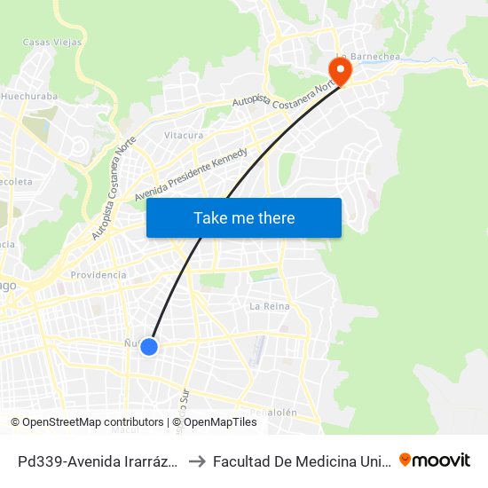 Pd339-Avenida Irarrázaval / Esq. Santa Julia to Facultad De Medicina Universidad Del Desarrollo map