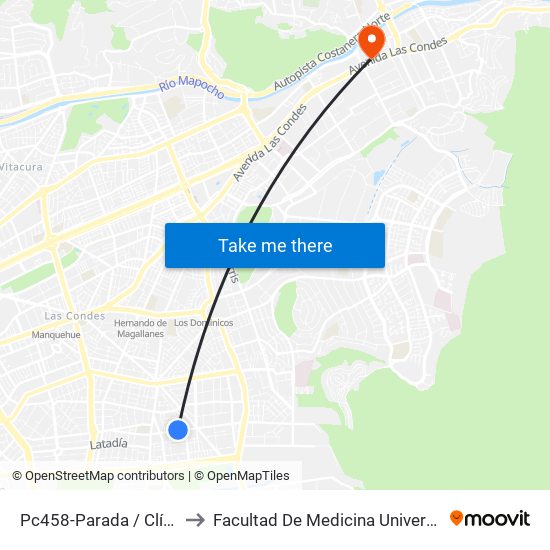 Pc458-Parada / Clínica Cordillera to Facultad De Medicina Universidad Del Desarrollo map