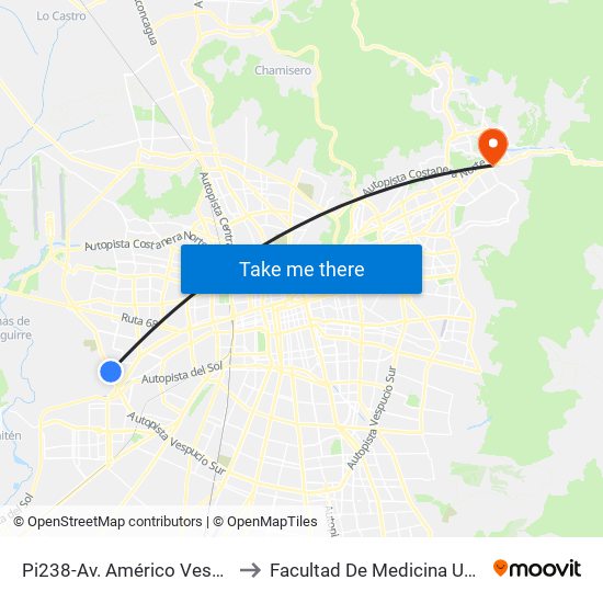 Pi238-Av. Américo Vespucio / Esq. Santa Elena to Facultad De Medicina Universidad Del Desarrollo map