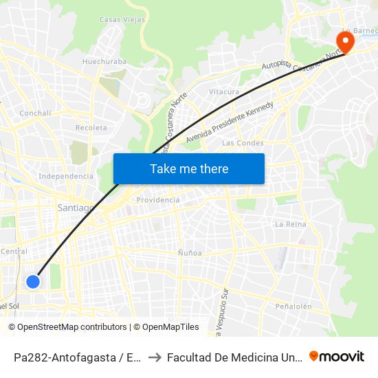 Pa282-Antofagasta / Esq. Bascuñán Guerrero to Facultad De Medicina Universidad Del Desarrollo map