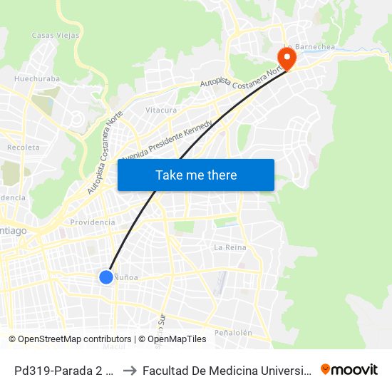 Pd319-Parada 2 / (M) Ñuñoa to Facultad De Medicina Universidad Del Desarrollo map