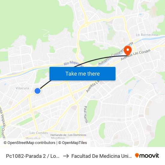 Pc1082-Parada 2 / Los Cobres De Vitacura to Facultad De Medicina Universidad Del Desarrollo map