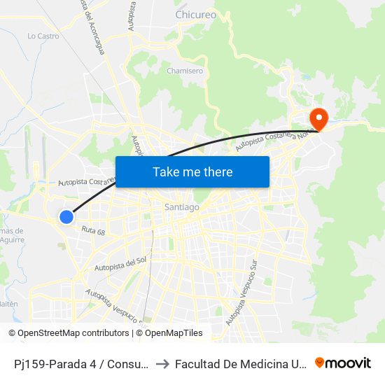 Pj159-Parada 4 / Consultorio Pudahuel -Poniente to Facultad De Medicina Universidad Del Desarrollo map