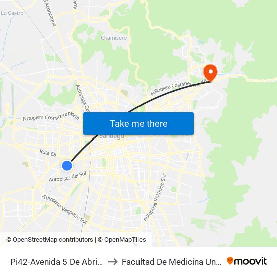 Pi42-Avenida 5 De Abril / Esq. Av. Aeropuerto to Facultad De Medicina Universidad Del Desarrollo map