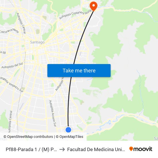 Pf88-Parada 1 / (M) Plaza De Puente Alto to Facultad De Medicina Universidad Del Desarrollo map