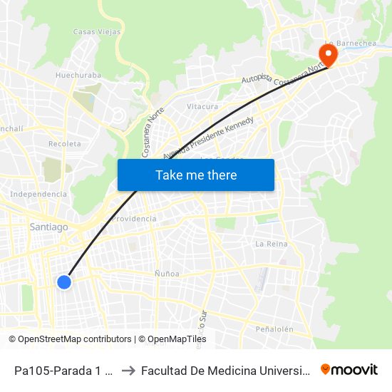 Pa105-Parada 1 / (M) Matta to Facultad De Medicina Universidad Del Desarrollo map