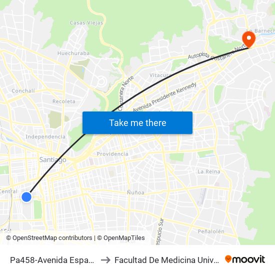 Pa458-Avenida España / Esq. Domeyko to Facultad De Medicina Universidad Del Desarrollo map