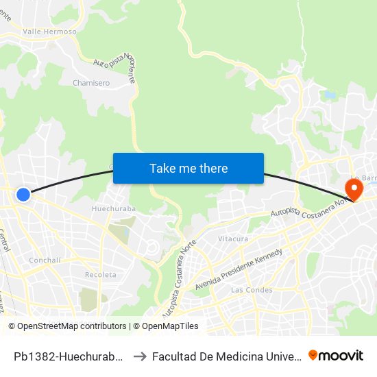 Pb1382-Huechuraba / Esq. Canberra to Facultad De Medicina Universidad Del Desarrollo map